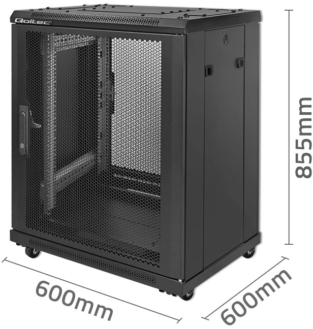 QOLTEC 54519 19 colių RACK spinta / 15U / 600 x 600 x 855 / Perforuotos durys / Plieninis korpusas