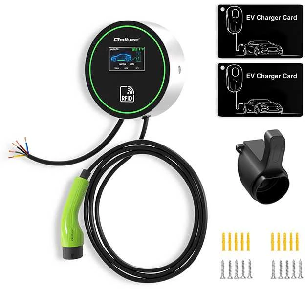 „Qoltec“ elektromobilių įkrovimo stotelė 2 viename, 2 tipo, 22 kW, su „Wi-Fi“, 5 m