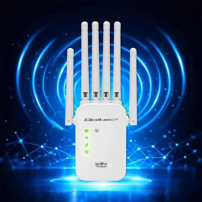 Maršrutizatorius Qoltec WiFi signalo stiprintuvas AX300 6 antenos 2x RJ45