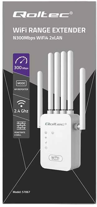 Maršrutizatorius Qoltec WiFi signalo stiprintuvas AX300 6 antenos 2x RJ45