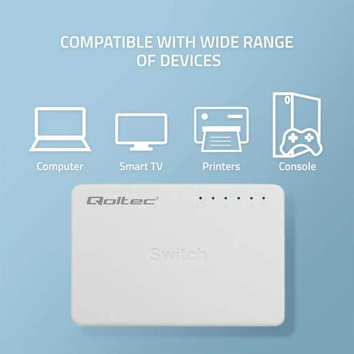 Šakotuvas Qoltec 52245 Tinklo jungiklis 5 x RJ45 prievadai | 100 Mbps | LAN