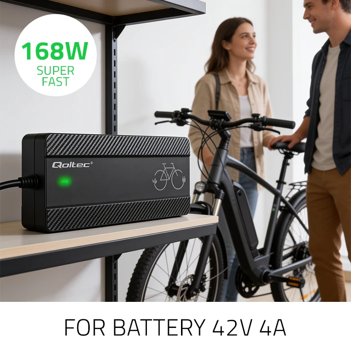„Qoltec“ greitas įkroviklis elektriniam dviračiui ir paspirtukui, 36 V | 42 V | 4 A | „Bosch“ kištukas + maitinimo laidas