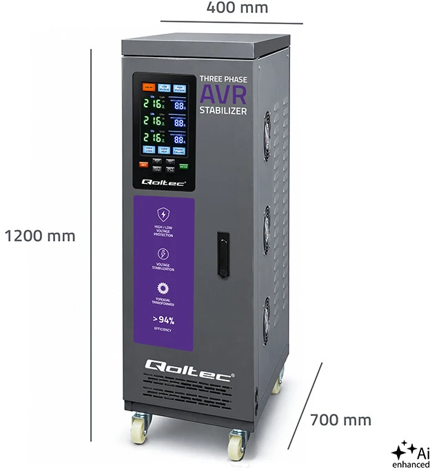 Qoltec Trójfazowy stabilizator napięcia AVR MULTIPROTECTION | 40kVA | Dokładność ± 3% | Serwomotor 3F | LCD | Expert Line