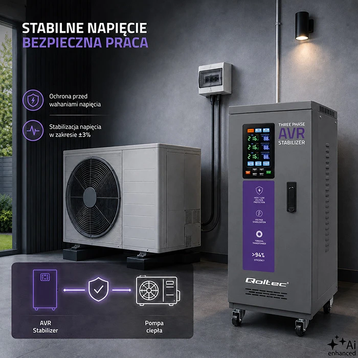 Qoltec Trójfazowy stabilizator napięcia AVR MULTIPROTECTION |10kVA | Dokładność ± 3% | Serwomotor 3F | LCD | Expert Line