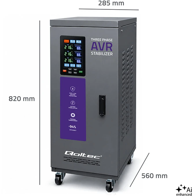 Qoltec Trójfazowy stabilizator napięcia AVR MULTIPROTECTION |15kVA | Dokładność ± 3% | Serwomotor 3F | LCD | Expert Line