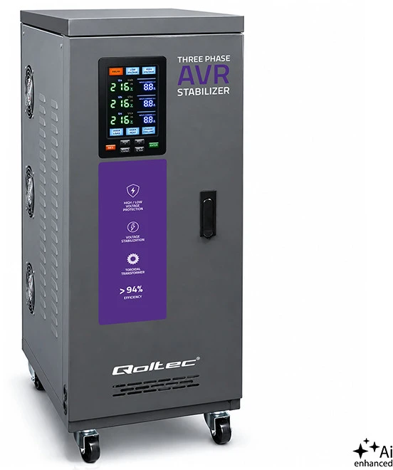 Qoltec Trójfazowy stabilizator napięcia AVR MULTIPROTECTION |15kVA | Dokładność ± 3% | Serwomotor 3F | LCD | Expert Line