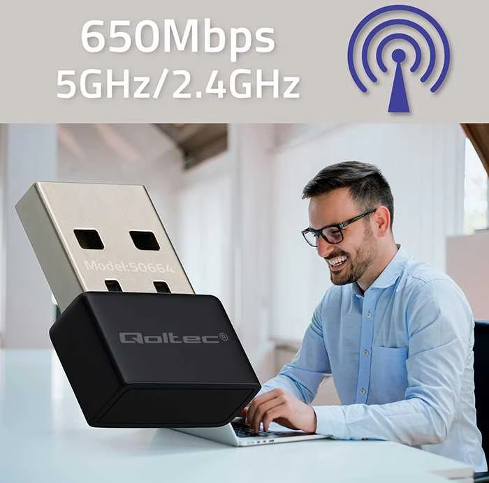 Qoltec Ultrafast mini belaidis USB Wi-Fi adapteris AC 650Mbps