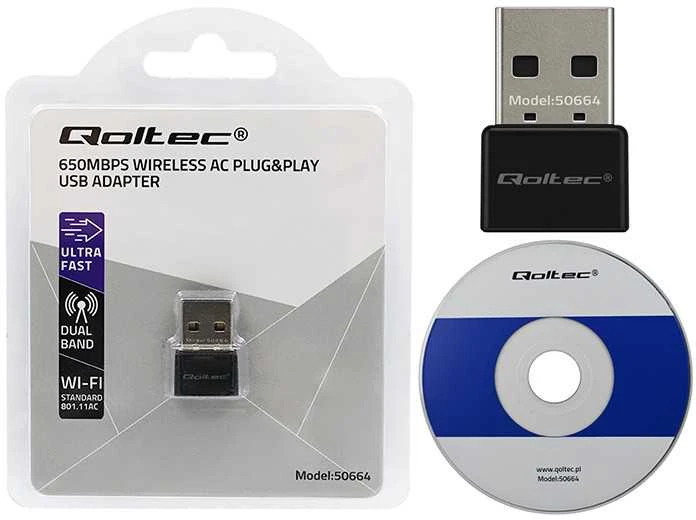Qoltec Ultrafast mini belaidis USB Wi-Fi adapteris AC 650Mbps