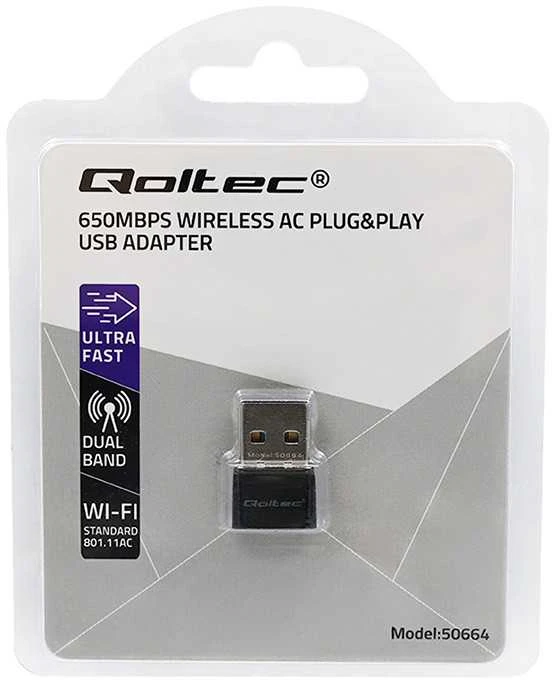 Qoltec Ultrafast mini belaidis USB Wi-Fi adapteris AC 650Mbps