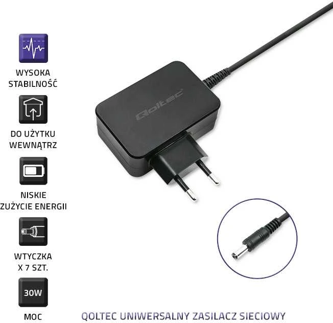 QOLTEC 51736 Universalus maitinimo adapteris 30W 7 priedai + maitinimo laidas