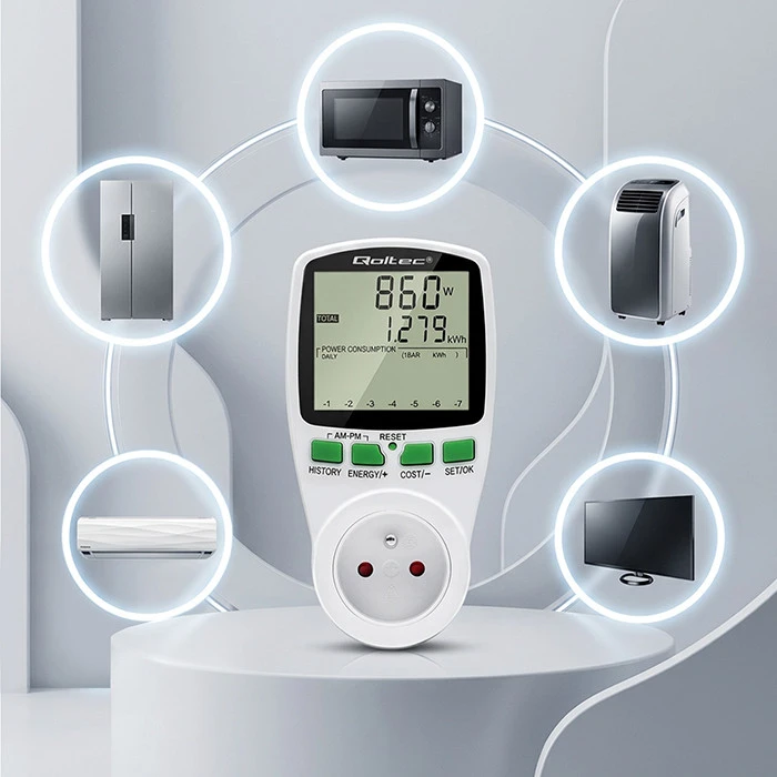 QOLTEC 50627 Galios matuoklis PM0627 su istorija / 3680W / 16A / LCD