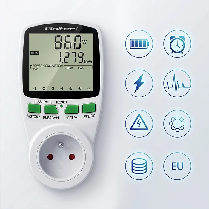 QOLTEC 50627 Galios matuoklis PM0627 su istorija / 3680W / 16A / LCD