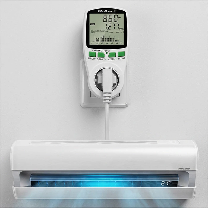 QOLTEC 50627 Galios matuoklis PM0627 su istorija / 3680W / 16A / LCD