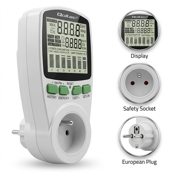 QOLTEC 50627 Galios matuoklis PM0627 su istorija / 3680W / 16A / LCD