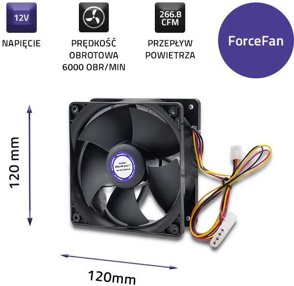 QOLTEC 50714 ForceFan 6000 RPM ventiliatorius 120mm 12V