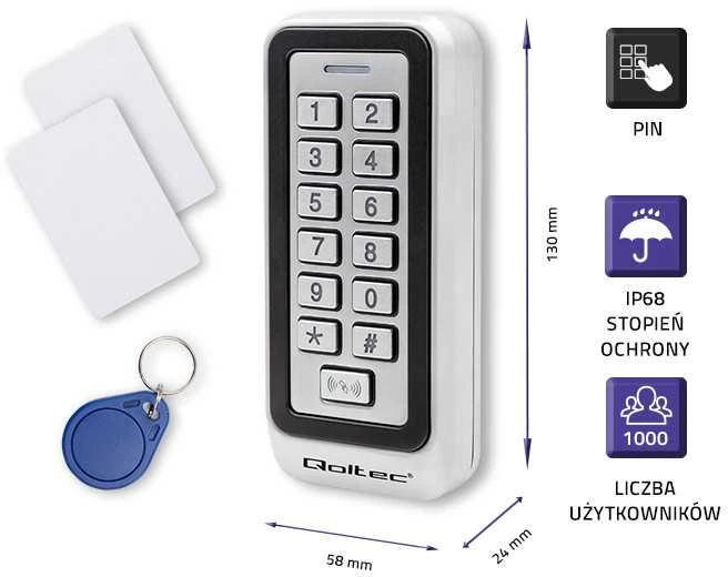 QOLTEC 52443 Kodinė spyna TRITON su RFID su RFID skaitytuvu Kodų kortelės rakto pultelis IP68 EM