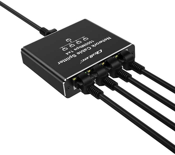 Šakotuvas „Qoltec Rozdzielacz“ skirstytuvas Ethernet mini jungiklis 1x4 RJ45 | 1000Mb/s | USB-C | Aliuminio