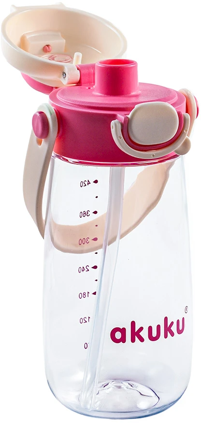 Akuku vaikiška gertuvė su šiaudeliu 480 ml. Rožinė, A0725