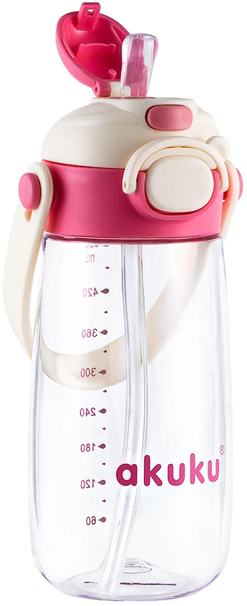 Akuku vaikiška gertuvė su šiaudeliu 480 ml. Rožinė, A0725