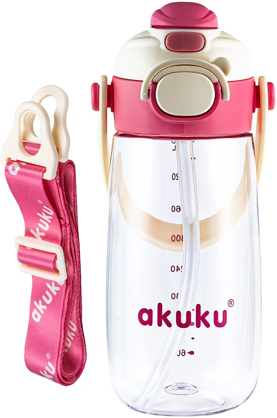 Akuku vaikiška gertuvė su šiaudeliu 480 ml. Rožinė, A0725