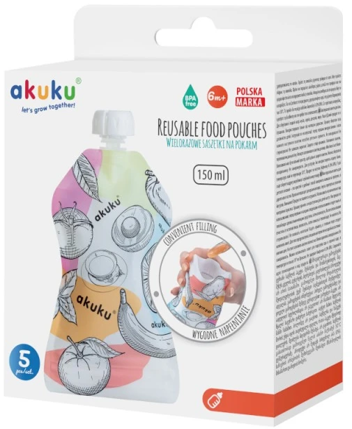 AKUKU daugkartiniai maišeliai kūdikių tyrelei laikyti, 5 vnt., А0056