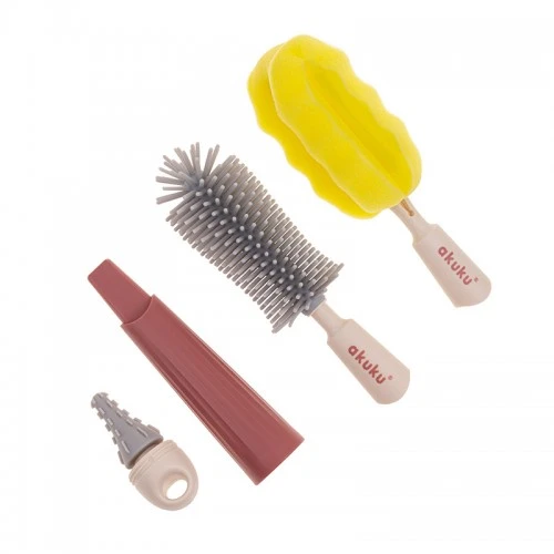 Albis Akuku buteliukų, puodelių ir žindukų silikoninis šepetys su kempine, beige/pink, A0512