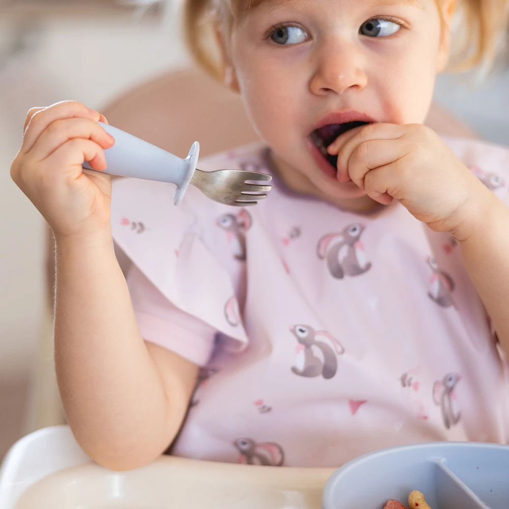 Baby Ono BABYONO - Saugūs plieniniai stalo įrankiai vaikams, mėlyni, 12 mėn.+