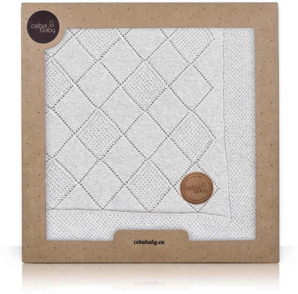 CebaBaby Pledas megztas rombais - digsniuotas 90x90 pilkas