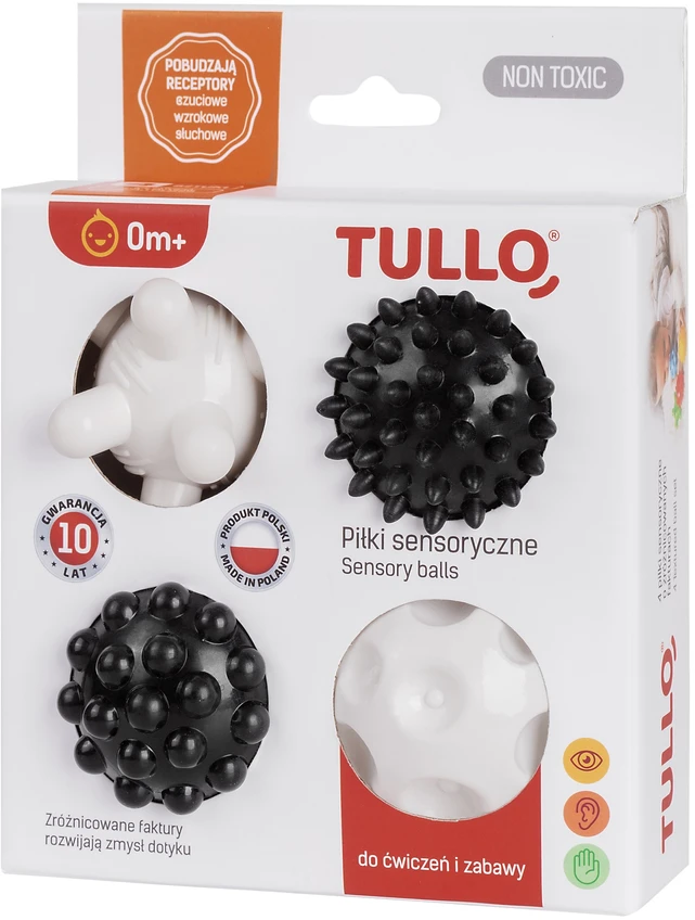 AM Tullo Tullo lavinamieji kamuoliukai kūdikiams 4vnt juodi balti 6-7cm 805