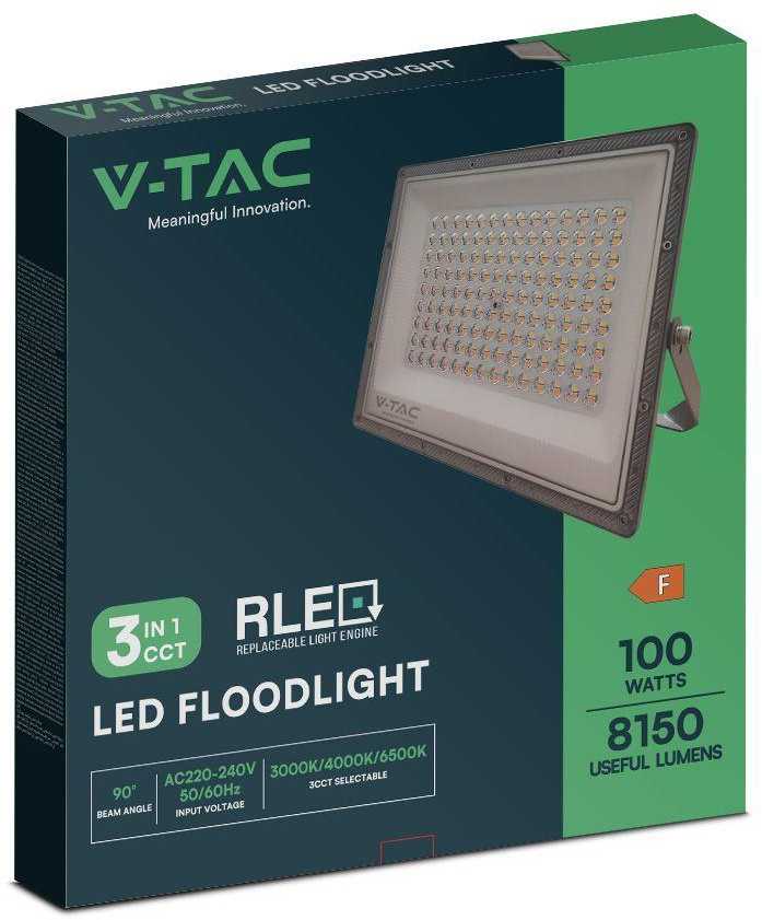 V-tac 100W LED prožektorius, pilkas, 3000/4000/6500K