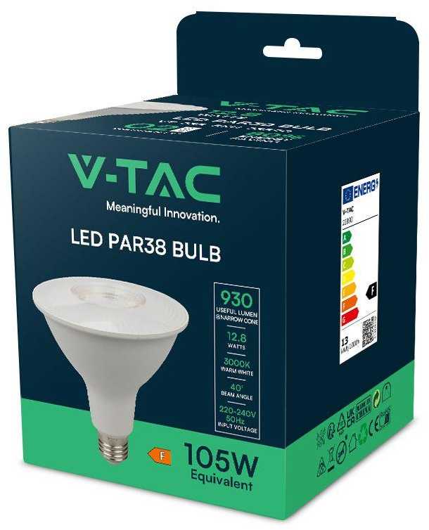V-tac 12,8W LED lemputė, E27, PAR38, 3000K, 40°