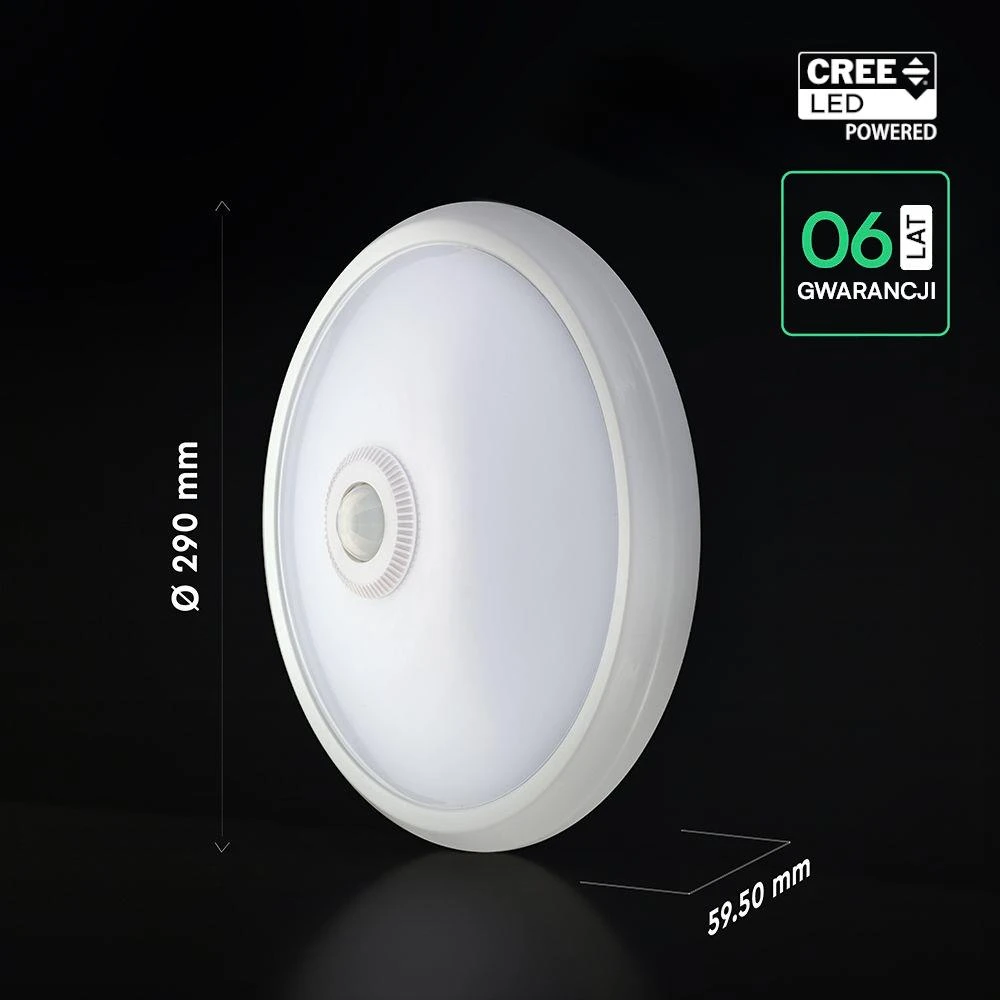 Lubinis šviestuvas 12W LED paviršinis šviestuvas, apvalus, baltas, 6400K, su judesio davikliu, CREE LED chip