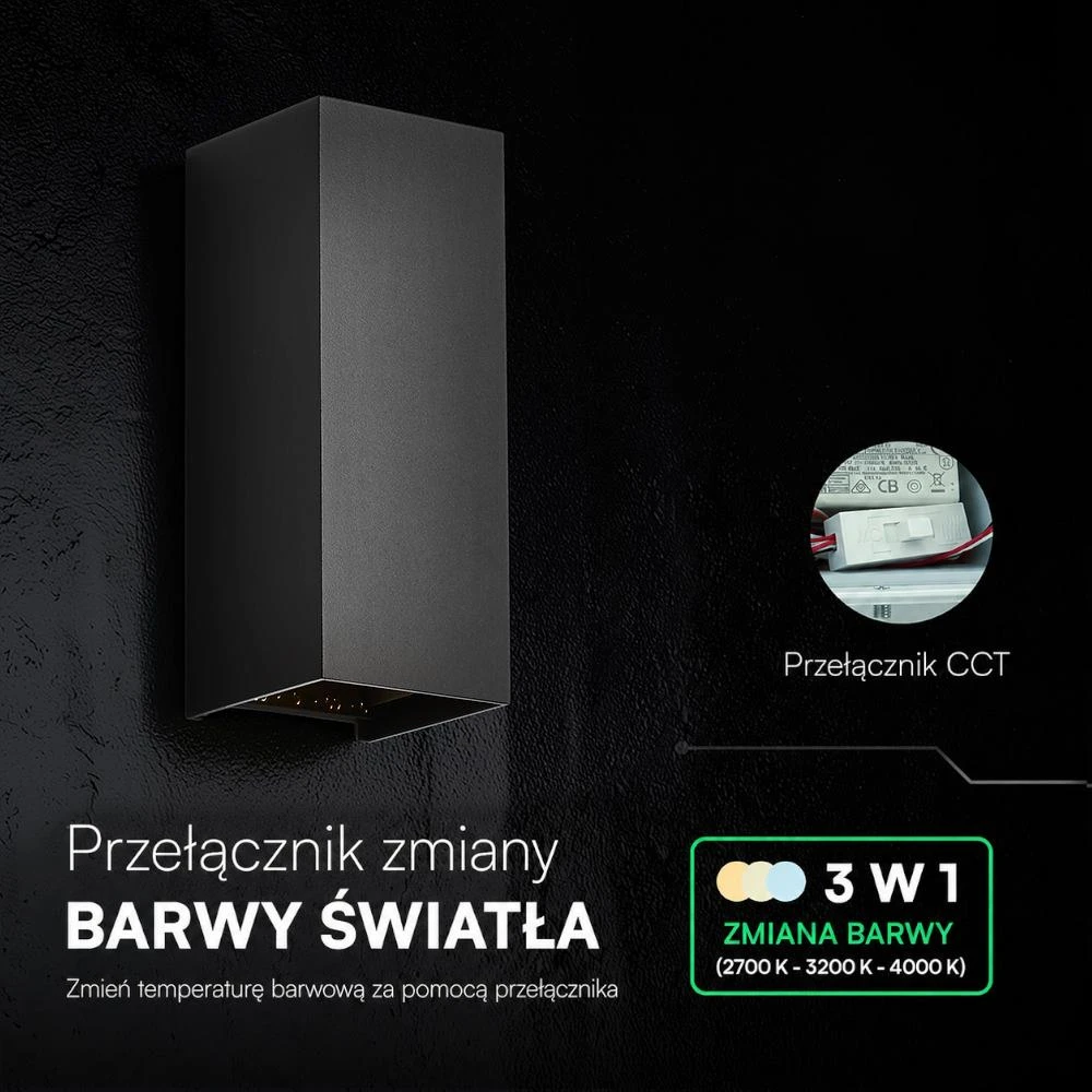 Sieninis šviestuvas 10W LED sieninis fasado šviestuvas, juodas, 2700/3200/4000K, IP65, šviečia į viršų ir į apačią