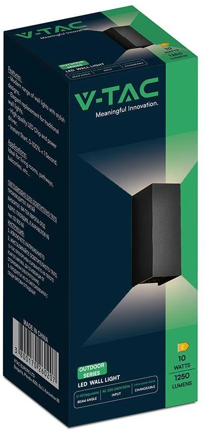 Sieninis šviestuvas 10W LED sieninis fasado šviestuvas, juodas, 2700/3200/4000K, IP65, šviečia į viršų ir į apačią