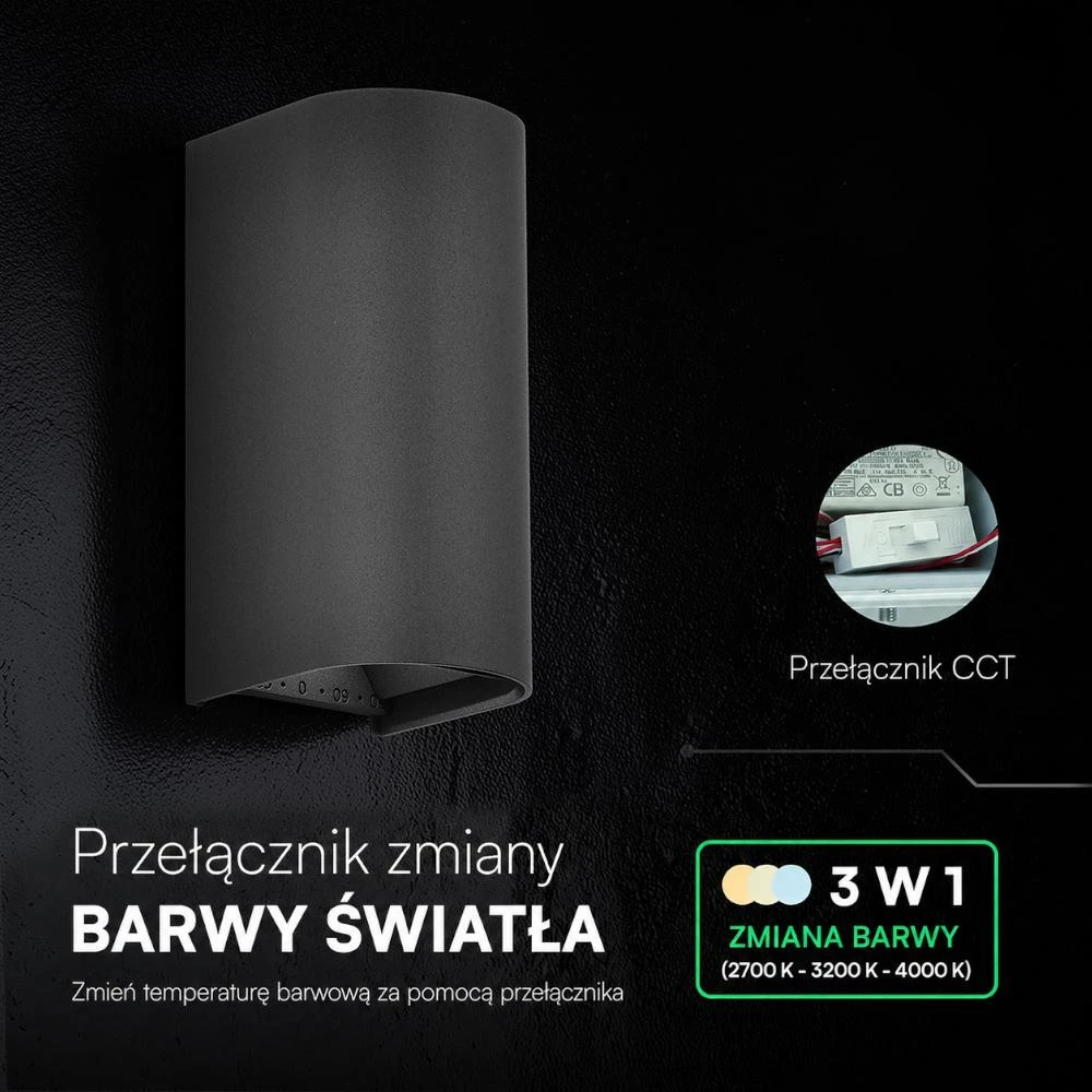 Sieninis šviestuvas 10W LED sieninis fasado šviestuvas, juodas, 2700/3200/4000K, IP65, šviečia į viršų ir į apačią