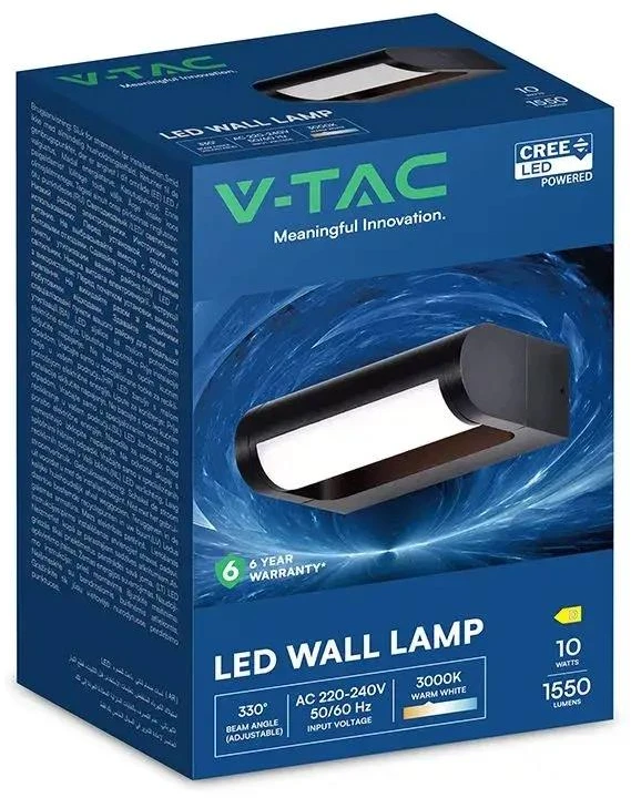 10W LED sieninis šviestuvas, juodas, 3000K, IP65, CREE LED chip