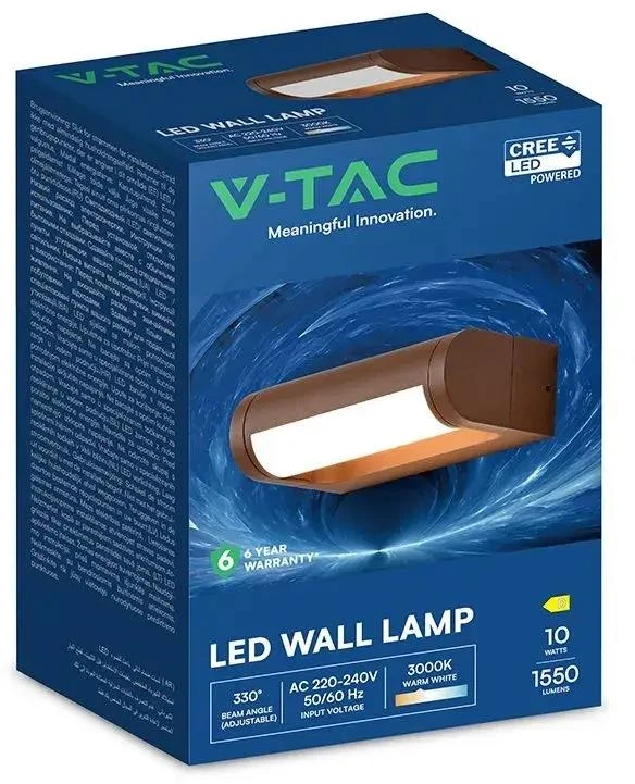 10W LED sieninis šviestuvas, rūdžių sp., 3000K, IP65, CREE LED chip