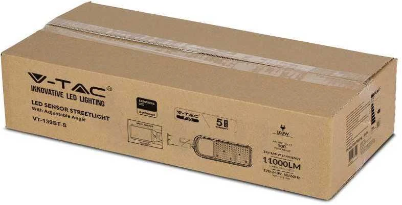 V-tac 150W LED gatvės šviestuvas, pilku korpusu, 4000K, su adapteriu ir šviesos jutikliu
