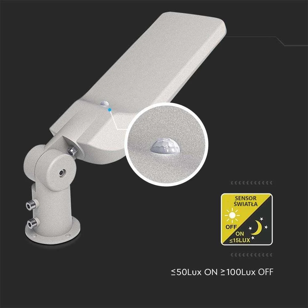 V-tac 150W LED gatvės šviestuvas, pilku korpusu, 4000K, su adapteriu ir šviesos jutikliu
