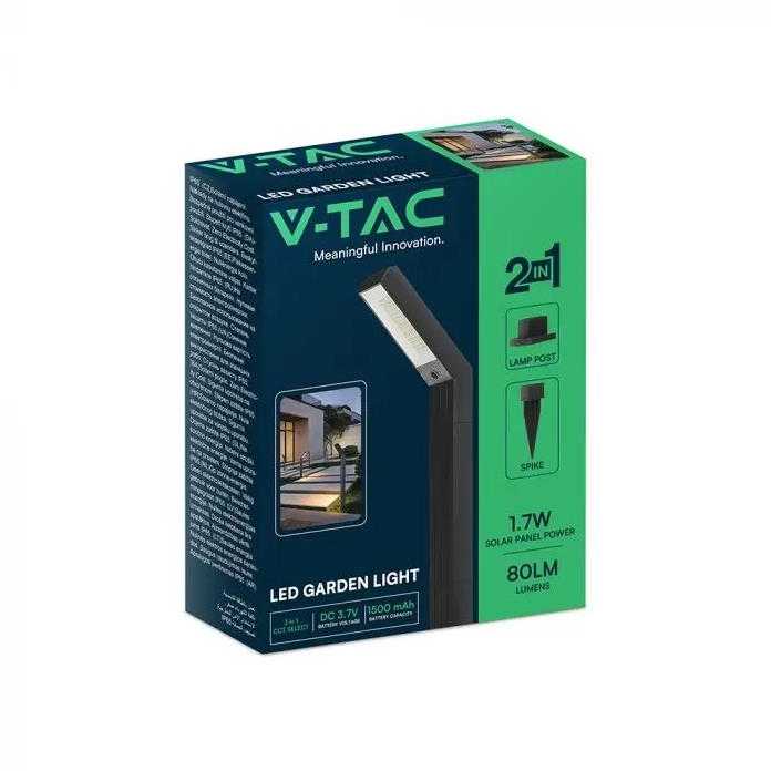 1,5W LED įsmeigiamas/pastatomas lauko šviestuvas, juodas, 3000/4000/6500K, su saulės baterija