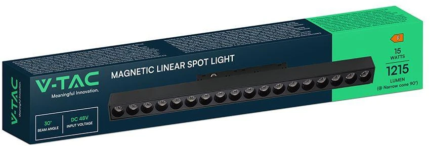 Oprawa szynoprzewód 48V V-TAC 15W 48V 36st LED juoda 33cm VT-41022 4000K 1215lm 3 metai gwarancji