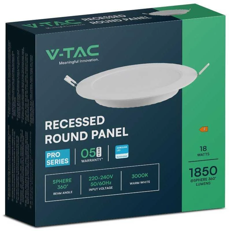 VTAC 18W LED įleidžiama panelė, balta, 4000K, SAMSUNG LED chip