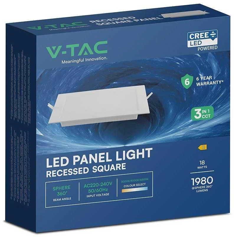 18W LED įleidžiama panelė, balta, 3000/4000/6500K, CREE LED chip