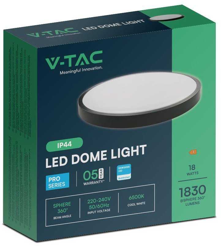 Lubinis šviestuvas V-tac 18W LED paviršinis šviestuvas, juodas, 3000K, IP44, SAMSUNG LED chip