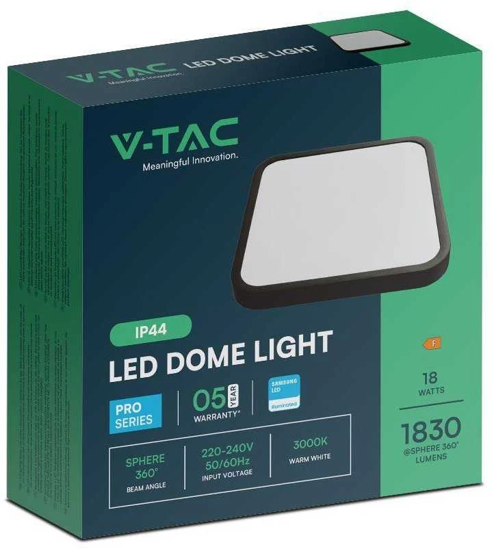 V-tac 18W LED paviršinis šviestuvas, juodas, 3000K, IP44, kvadratinis, SAMSUNG LED chip