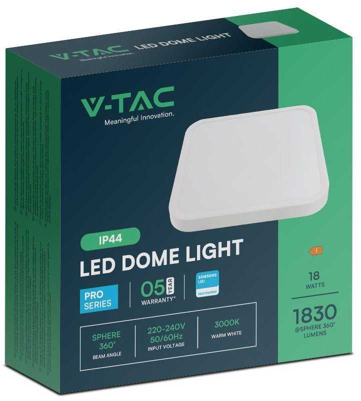 Lubinis šviestuvas V-tac 18W LED paviršinis šviestuvas, kvadratinis, baltas, 6500K, IP44, SAMSUNG LED chip