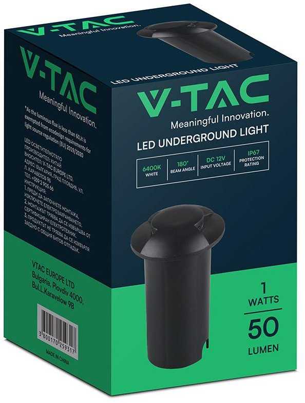 1W LED įleidžiamas į žemę šviestuvas, juodos sp., 6400K, IP67