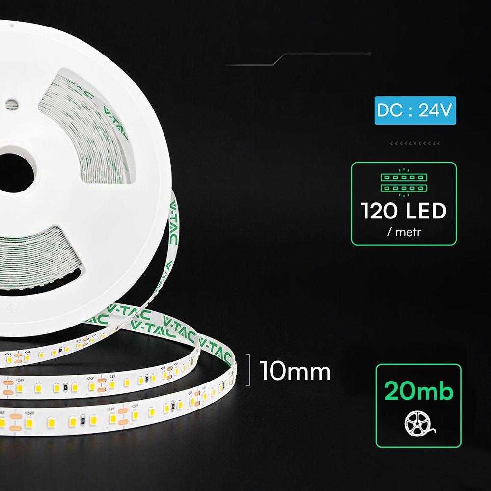 8W/m LED juosta, 6500K, 120 LED/m, 24V, IP20, 20m ritė