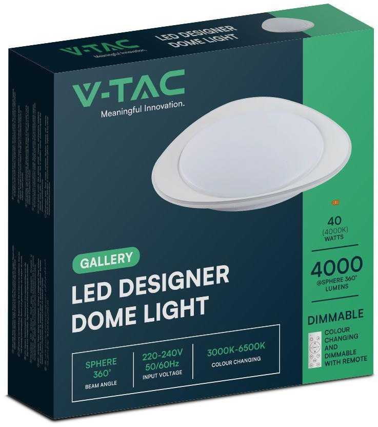 Lubinis šviestuvas V-tac 20/40W LED paviršinis šviestuvas, baltas, 3000/4000/6500K, dimeriuojamas, PHANTOM dangtelis
