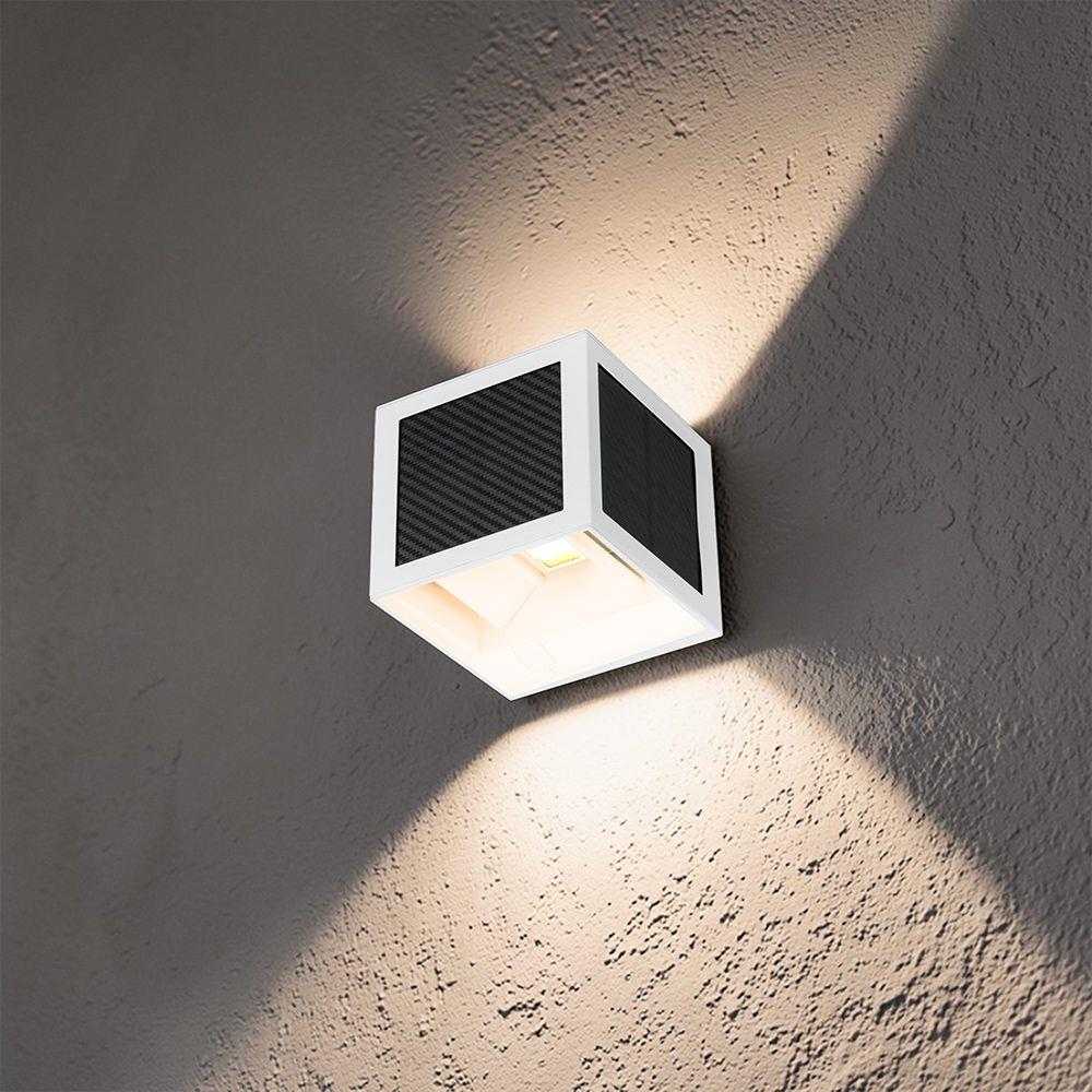 Sieninis šviestuvas 9W LED sieninis įkraunamas šviestuvas su saulės baterija ir judesio davikliu, baltas, 3000/4000/6000K, IP65